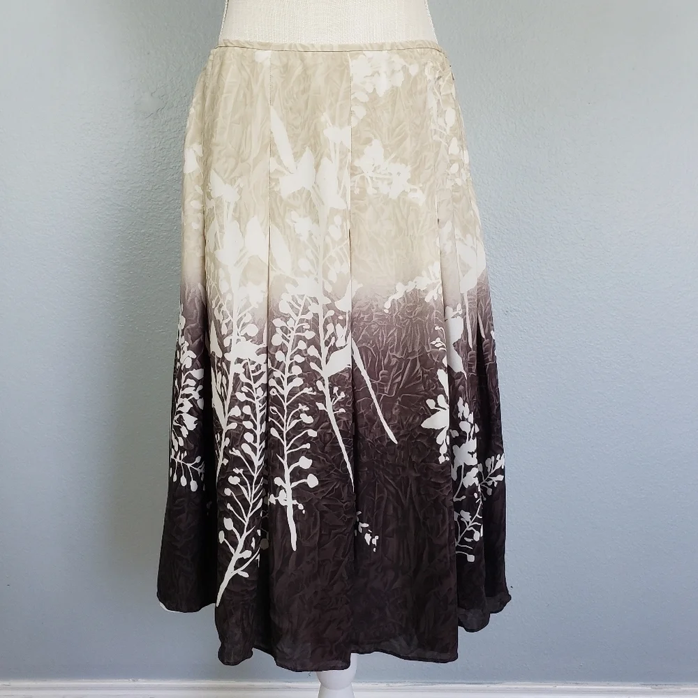 VTG LINDA ALLARD ELLEN TRACEY Ombre 100% Silk Floral Pleated Skirt Sz 8